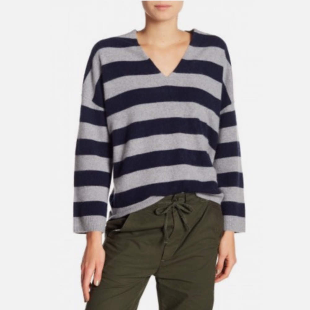 Vince 100% cashmere v-neck striped sweater